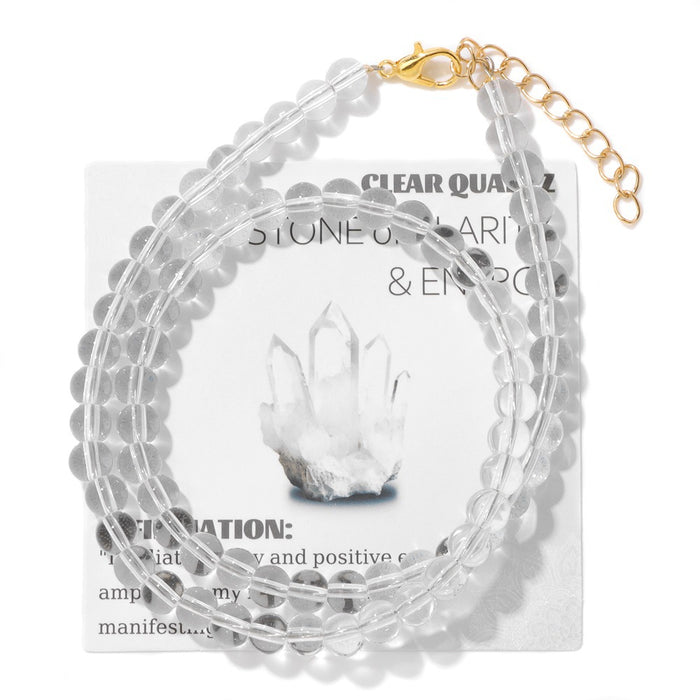 Wholesale 6mm stone bead necklace packaged with an adjustable clasp suitable as a collarbone necklace