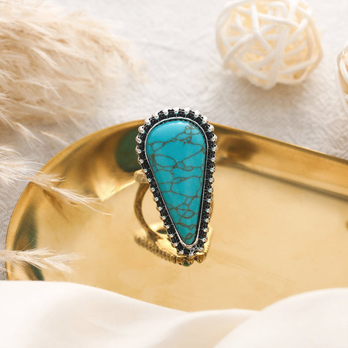 Wholesale New personalized combination hand jewelry retro feather turquoise opening 8-piece set ring