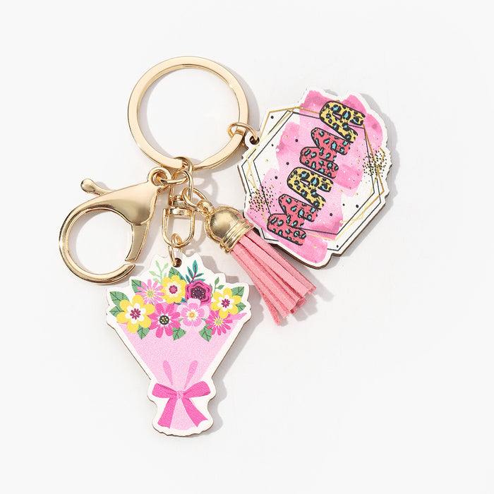 Wholesale Mother's Day Wooden MOM Pendant Keychain JDC-KC-HuiWen018