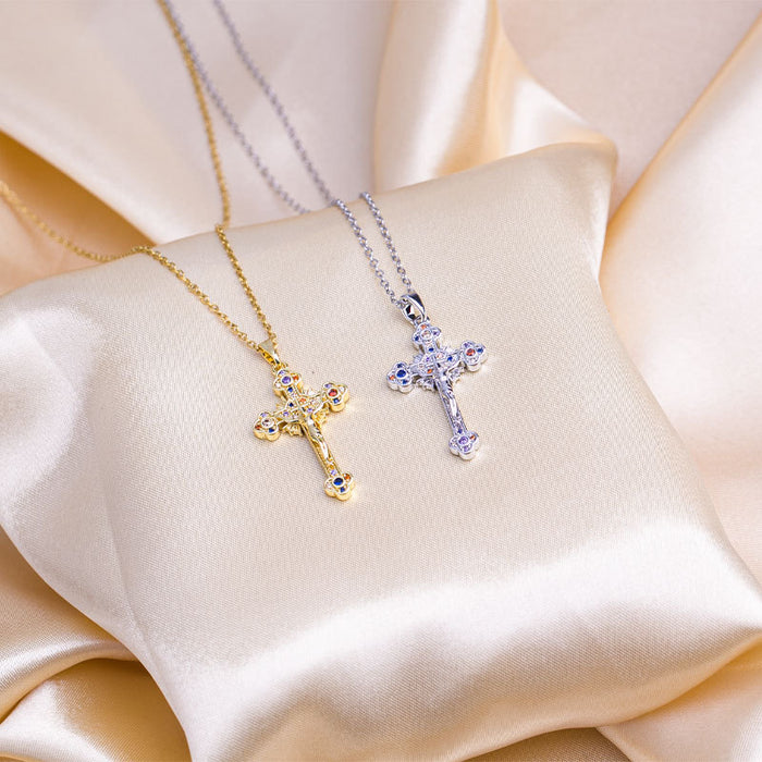 Wholesale Jewelry cross inlaid with diamonds necklace, niche design, fashionable and versatile pendant, high-end feel