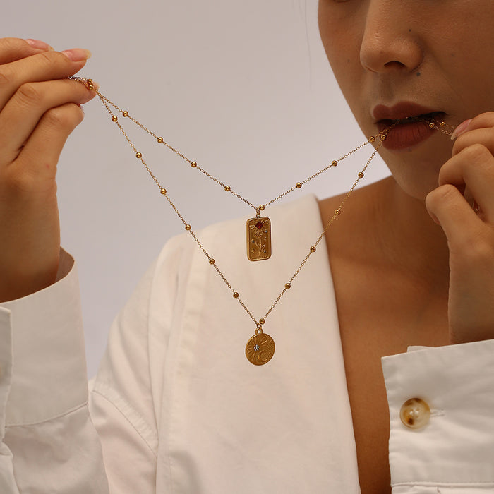 Wholesale Fashionable hot selling retro style stainless steel rainbow zircon necklace electroplating wholesale