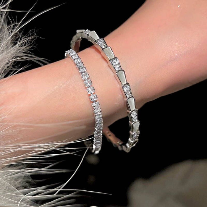 Wholesale Snake-shaped snake bone bracelet, sparkling diamond texture bracelet, zircon opening, silver adjustable bracelet