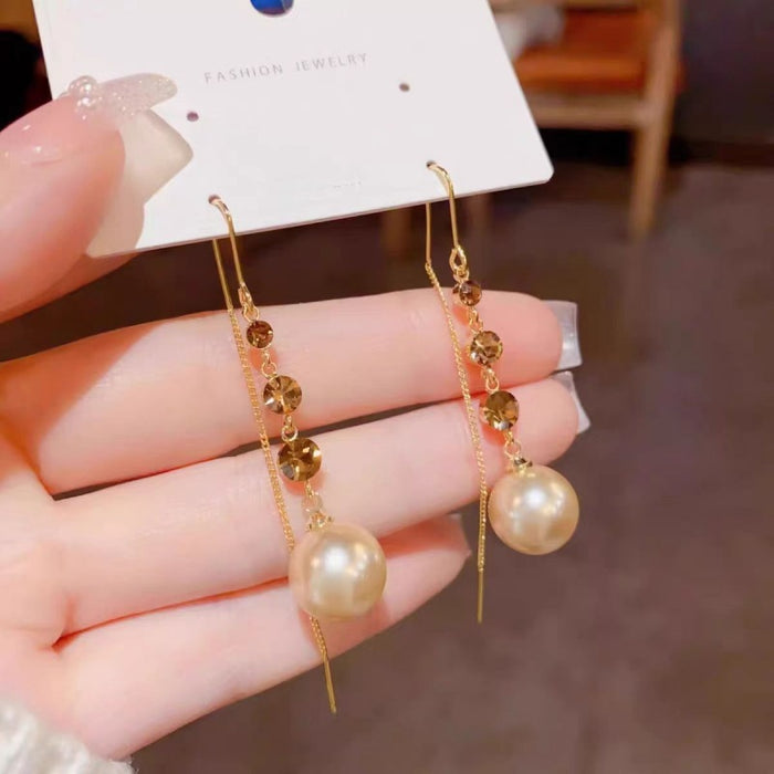 Wholesale Small and niche design, long diamond studded pearl earrings, simple and fashionable, versatile earrings