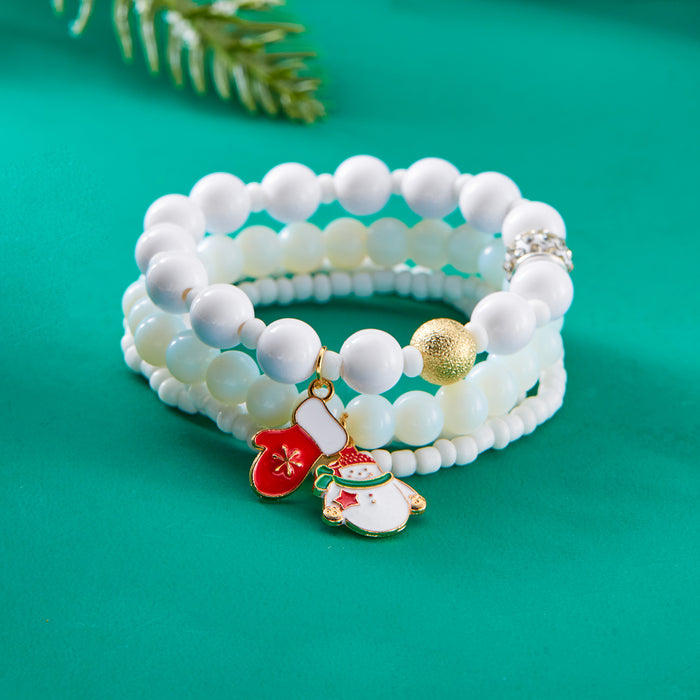 Wholesale Christmas Day Festival Color Acrylic Diamond Snowflake Bell Elastic Beaded Bracelet Christmas suit