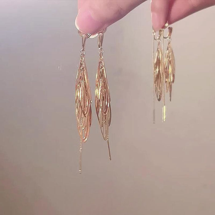 Wholesale Sparkling Immortal Style Super Flash Wing Tassel Ear-free Ear Clip  Earrings