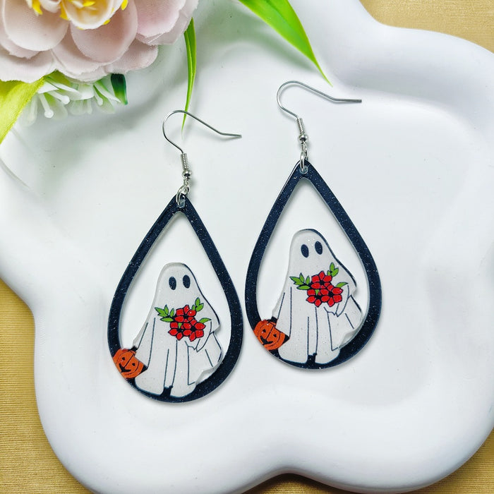 Wholesale Halloween Ghost Style Printed Acrylic Earrings JDC-ES-QiYu004