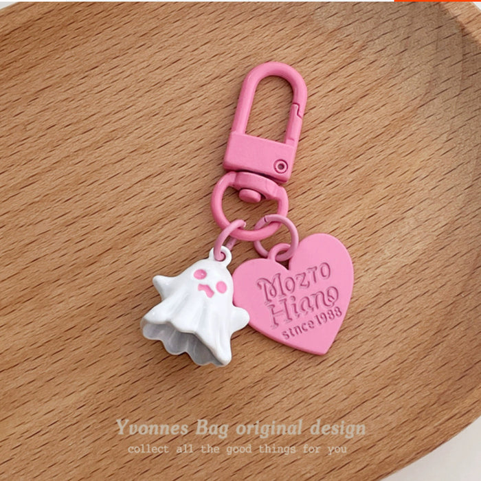 Wholesale cute little ghost love pendant pink black round buckle pendant keychain