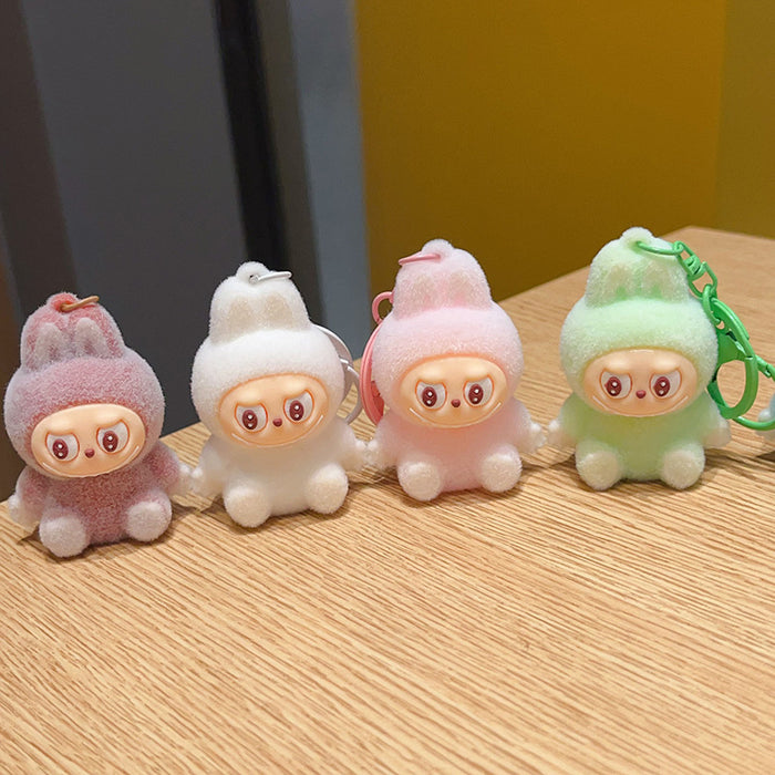 Wholesale Flocked cartoon keychain,  cute 3D figurine,  backpack accessory
