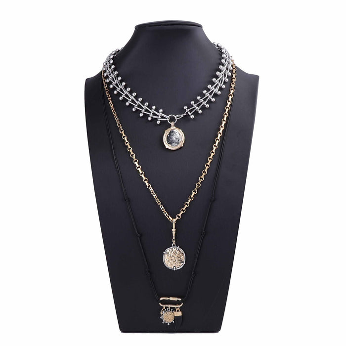Wholesale Multi-layer Stacked Chain Geometric Alloy Badge Pendant Necklace