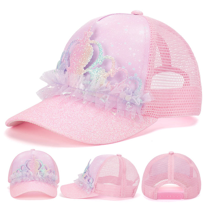 Wholesale Thin lace hat with hollowed out mesh duckbill cap and flower shading breathable sequin baseball cap