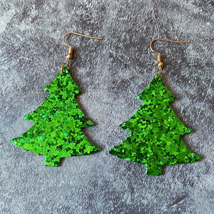 Wholesale Christmas leather earrings flash wave point double-sided Christmas tree shape earrings