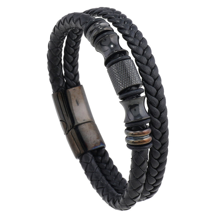 Wholesale Leather Rope Braided Men's Alloy Bracelet Simple JDC-BT-XH016