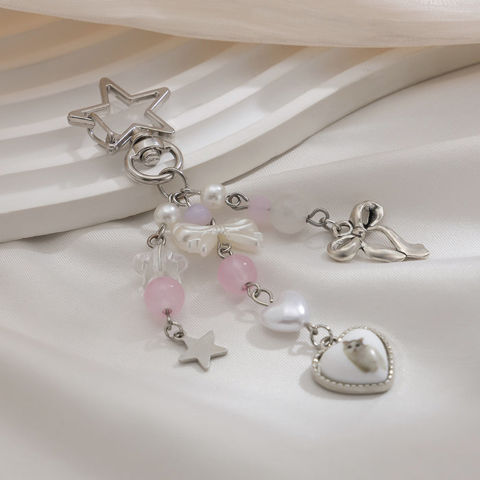 Wholesale Jewelry bow keychain pentagram alloy glass bead pendant