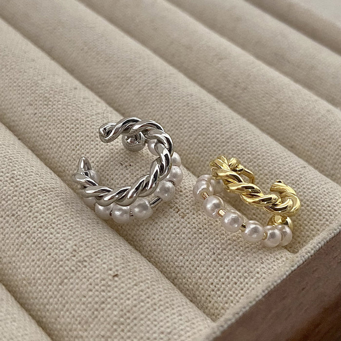 Wholesale Double Layer Highlight Pearl Ear Clip Earrings without Ear Holes