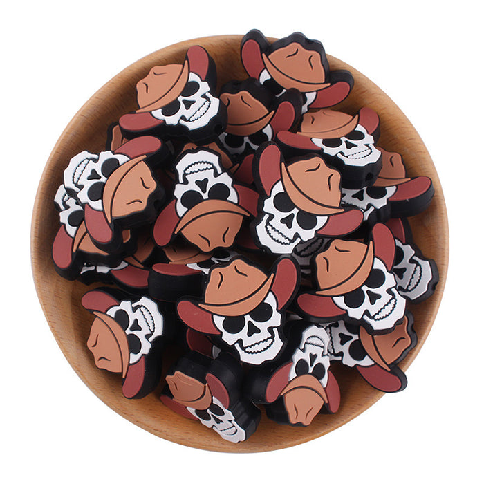 Wholesale Cartoon Straw Hat Skull Silicone Focal Beads JDC-BDS-GuangTian015