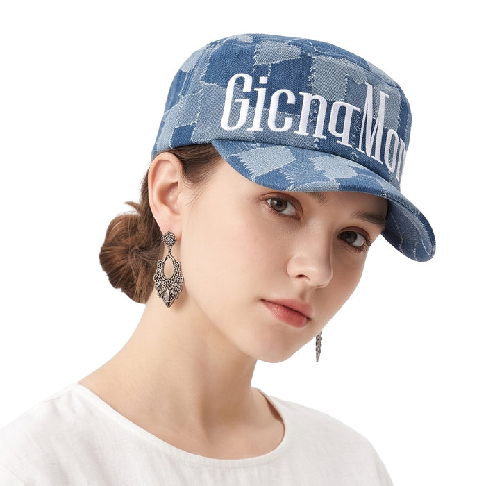 Wholesale Retro Houndstooth Flat Top Hat with Leopard and Letter H Embroidery Sun Protection