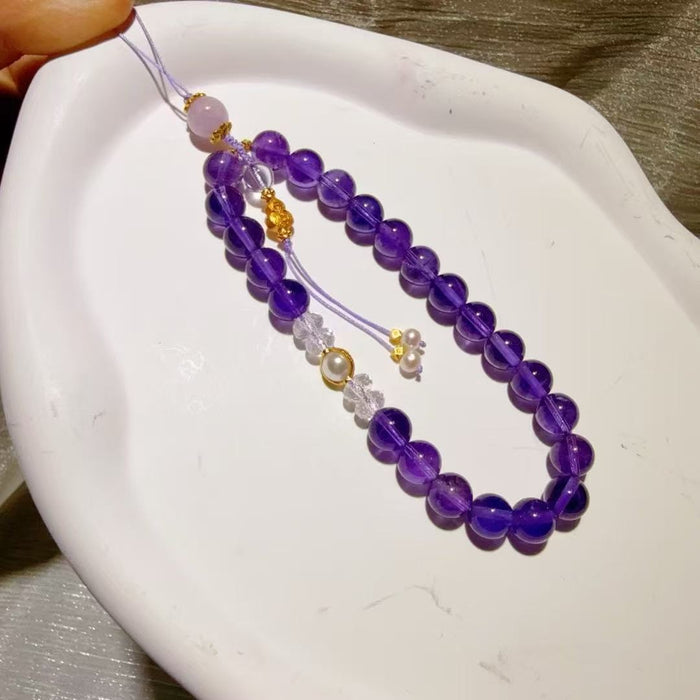 Wholesale Natural amethyst mobile phone chain pendant original decoration