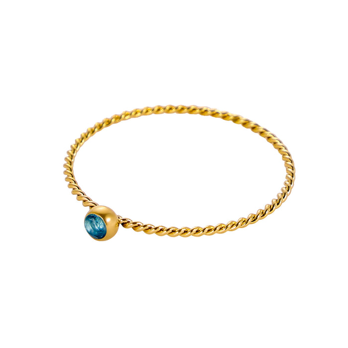 Wholesale Twisted ring with zircon ring stainless steel gold-plated birthstone twisted tail ring