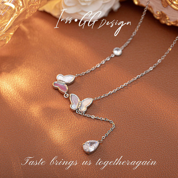 Wholesale Butterfly Titanium Steel Zircon Necklace Fashion Accessory