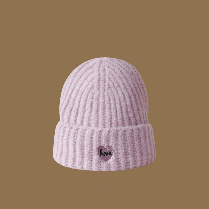 Wholesale Heart-embroidered knitted wool hat