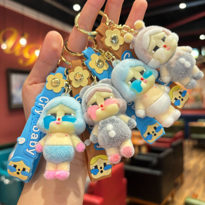 Wholesale Creative flocking  keychain cartoon cute girl doll bag pendant claw machine small gift