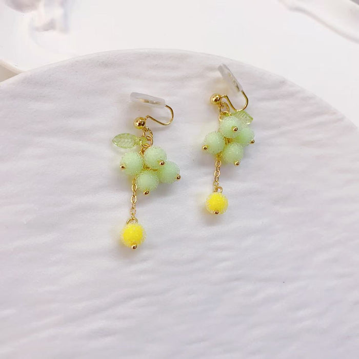 Wholesale New handmade grape earrings long green earrings without ear holes ear clips ear accessories
