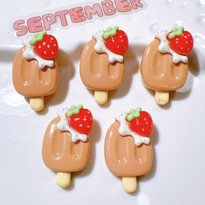 Wholesale Cute Strawberry Popsicle Resin Patch Handmade Material Cream Glue Mobile Phone Case Hair Accessories Shoe Buckle Accessories