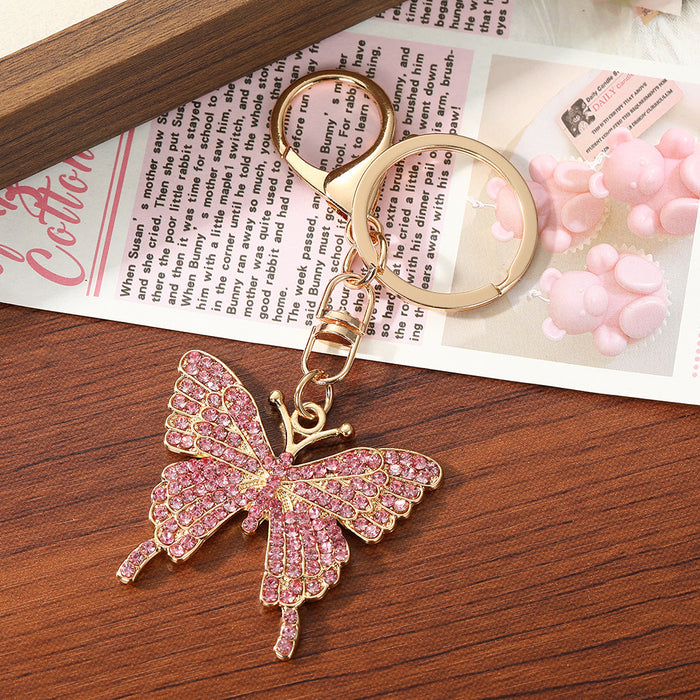 Wholesale Pink Rhinestone Butterfly Keychain Zinc Alloy Fashion Accessory MOQ≥2