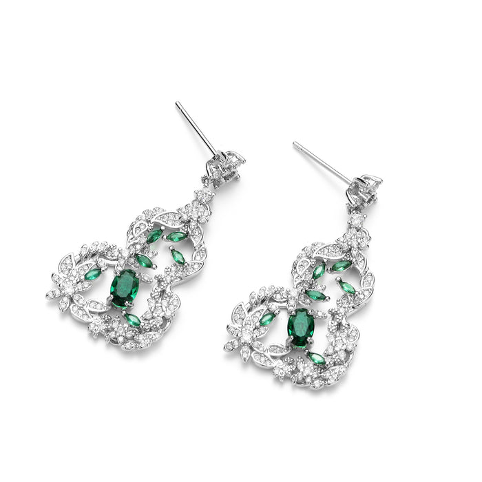Wholesale Retro Hollow Pattern Color Diamond Ruyi Gourd Earrings Jewelry