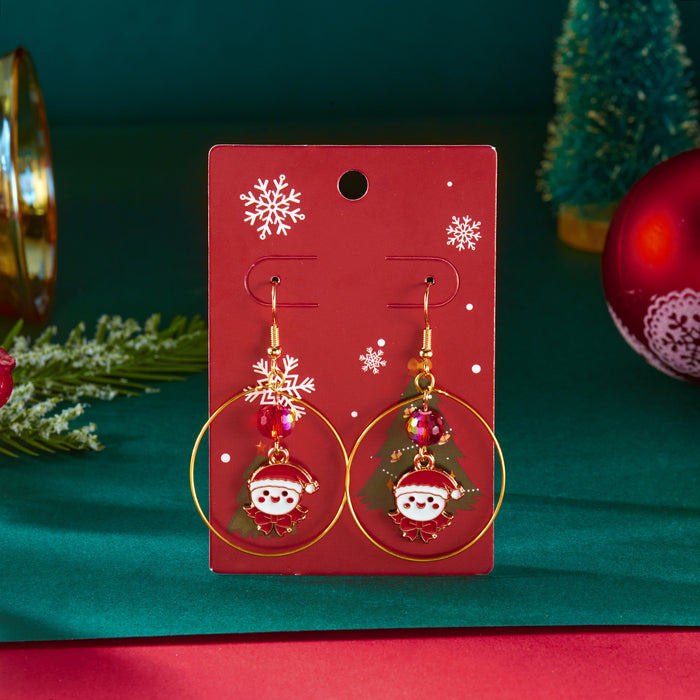 Wholesale Oil-drip Christmas series earrings versatile snowflake bell Christmas paper card earrings for women