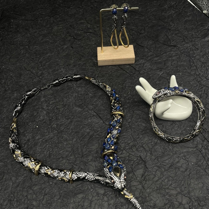 Wholesale Stereo Snake Full Diamond Copper Plated Gold Necklace Bracelet