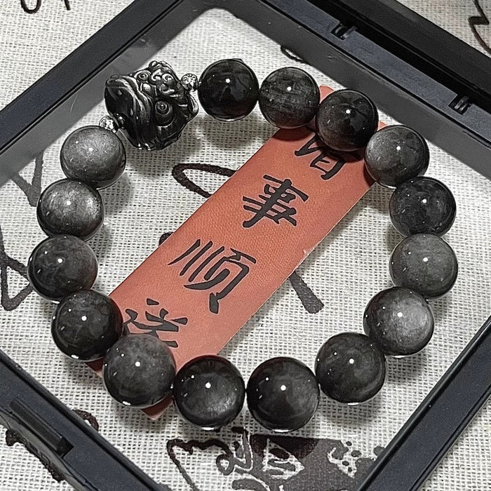 Wholesale Hand string silver obsidian bracelet