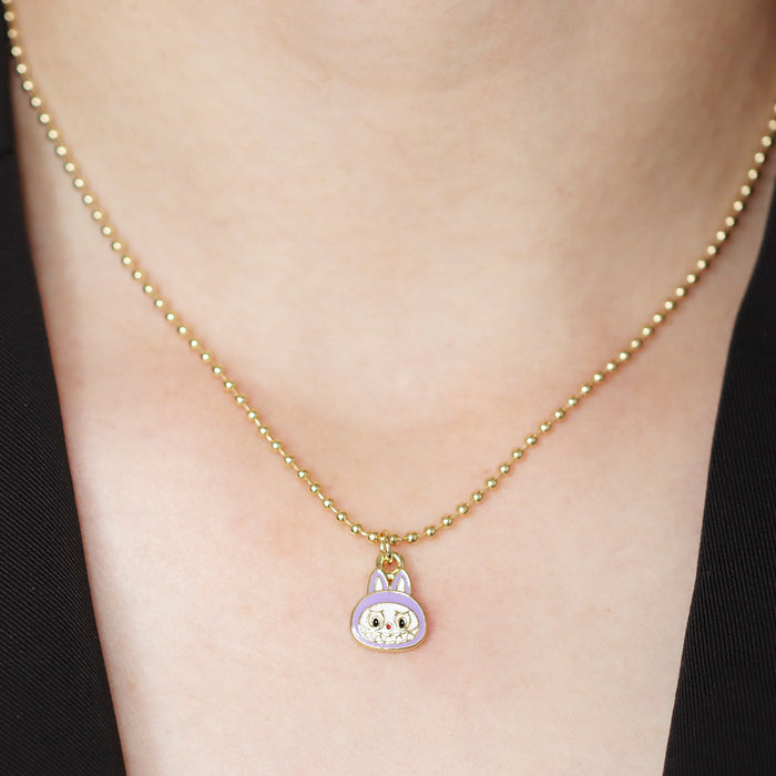 Wholesale Cartoon Pendant Necklace Ball Chain Brass Oil Drop Cute Earrings Lucky Cat Set