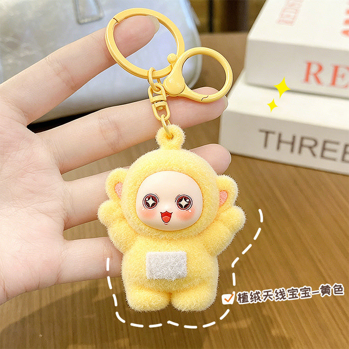 Wholesale Cute PVC Cartoon Keychain Pendant Flocking Key Ring Accessory for Kids minimum quantity：2