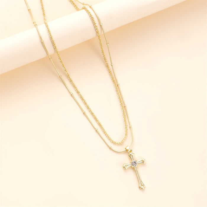 Wholesale Fashionable new cross layered necklace, trendy multi-layer versatile temperament, copper plated pendant necklace
