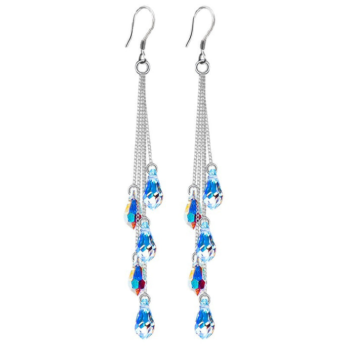 Wholesale Silver earrings, crystal earrings, long water droplet earrings, feminine charm