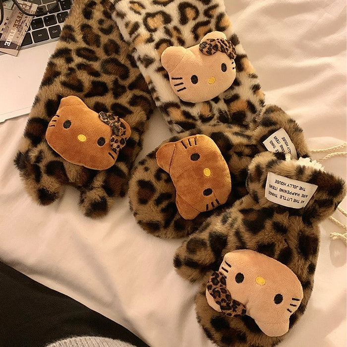 Wholesale Cartoon leopard print plush gloves