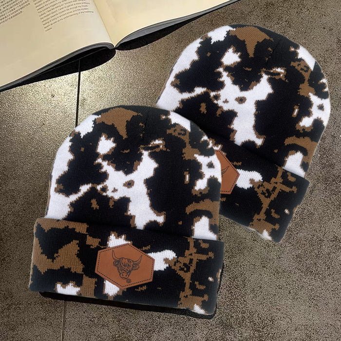 Wholesale Autumn and Winter Cow Pattern Jacquard Knitted Wool Hat JDC-FH-Moxi002