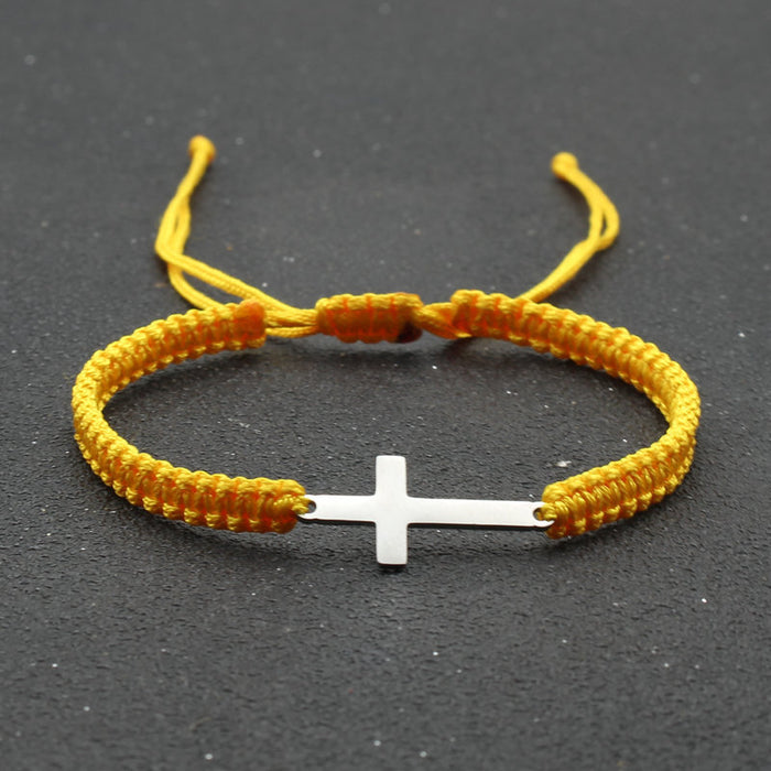 Wholesale Simple Stainless Steel Cross Bracelet Hand-woven Adjustable Red Rope Bracelet Couple Bracelet JDC-BT-SX014