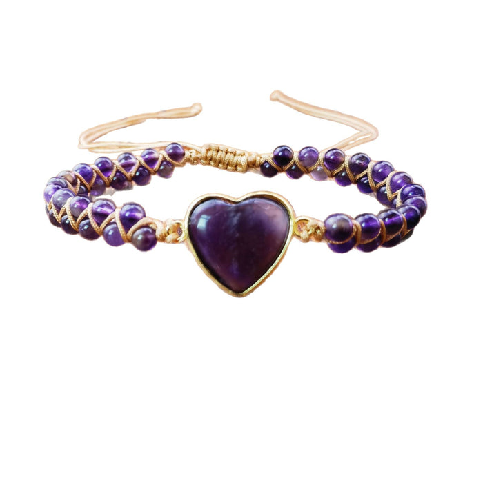 Wholesale Purple crystal stone woven double layered bead bracelet jewelry for men and women