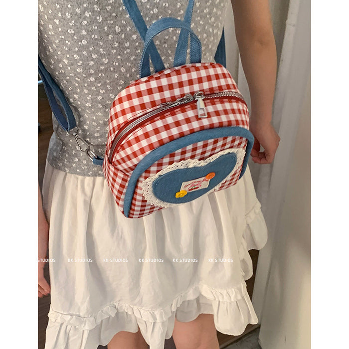 Wholesale Casual plaid canvas bag, fashionable college style backpack, cartoon cute backpack