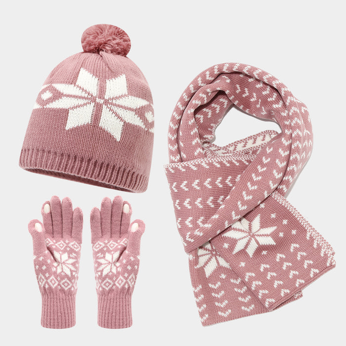 Wholesale Christmas reindeer jacquard knitted winter hat set