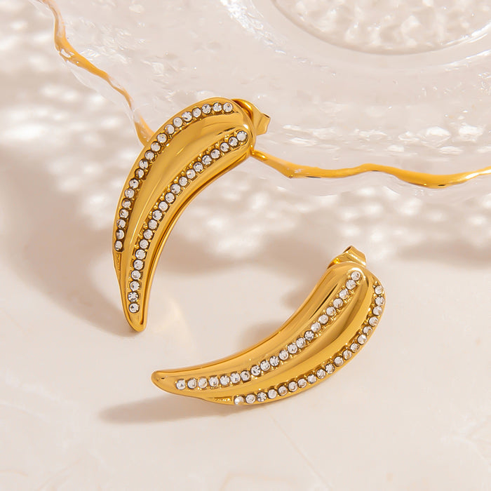 Wholesale Stainless Steel Earrings Asymmetrical Geometric Circle Earrings Workplace Accessible Luxury Pleated Semicircle Earrings with Diamonds