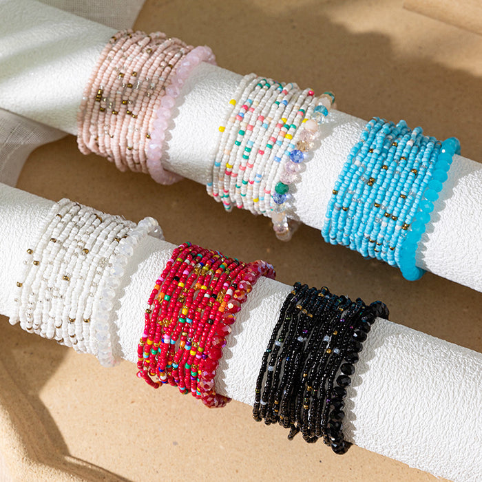 Wholesale Colored rice bead bracelet female multi-layer stacked elastic bracelet
