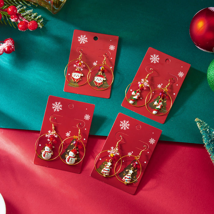 Wholesale Oil-drip Christmas series earrings versatile snowflake bell Christmas paper card earrings for women