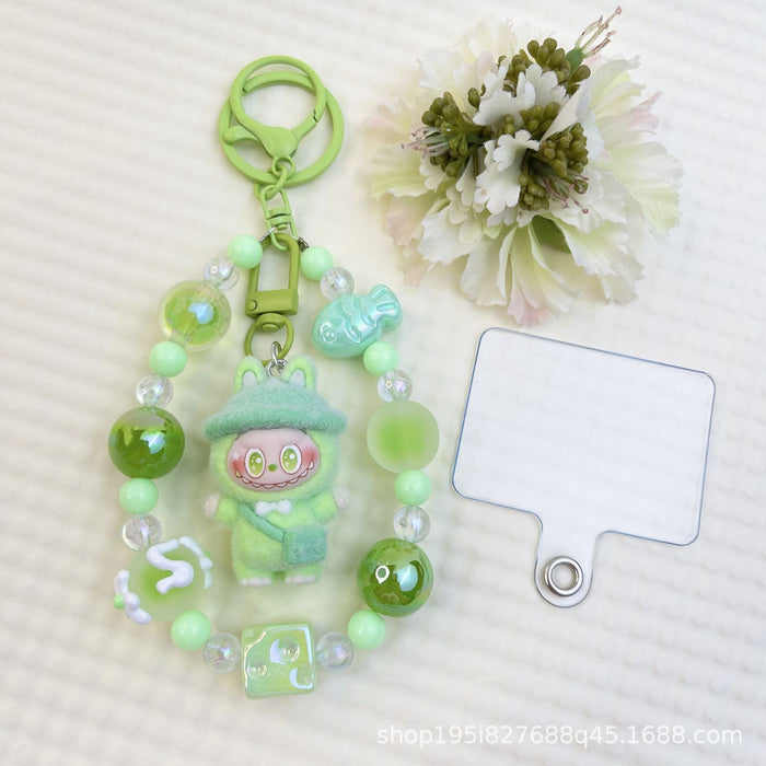 Wholesale Flocked Baseball Cap Colorful Beaded Mobile Phone Chain Keychain Bag Doll Pendant Accessories