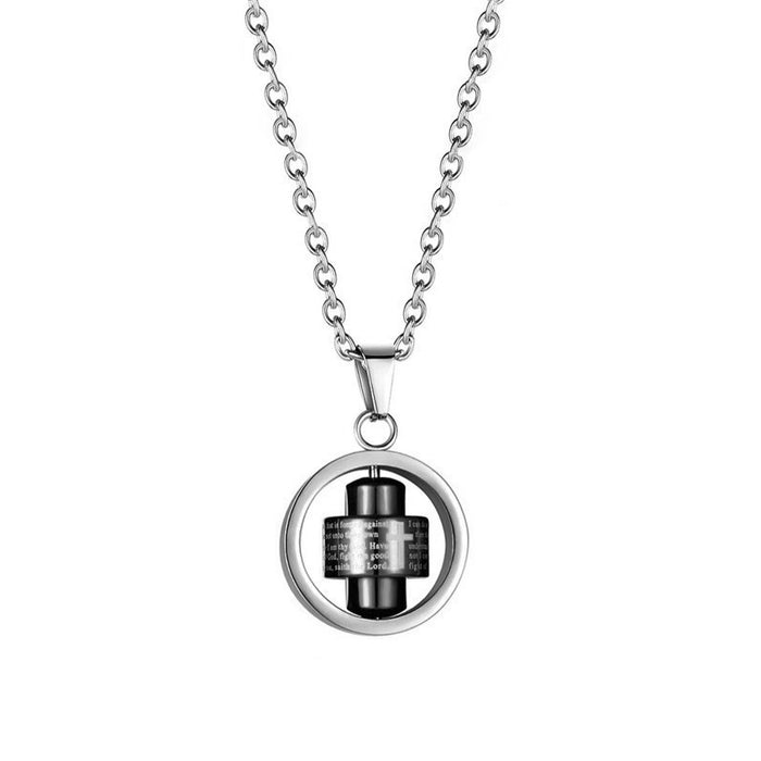 Wholesale Men's titanium steel pendant necklace, geometric lucky wheel necklace, cross rotating necklace, nylon chain