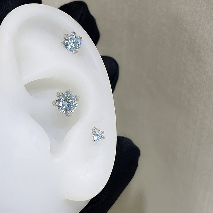 Wholesale Freshwater blue stud titanium steel flat bottom stud earrings for women, non removable