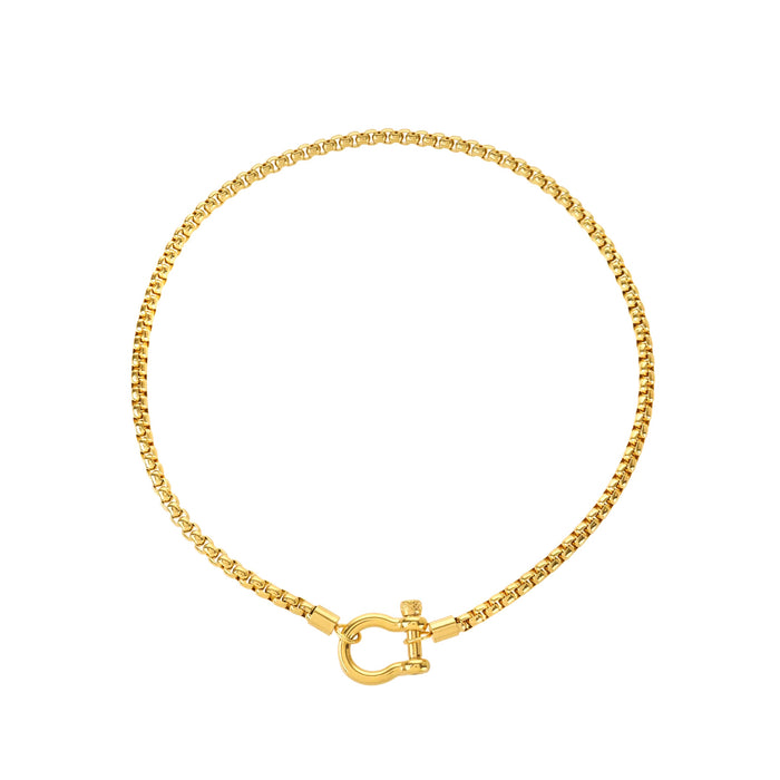 Wholesale Light luxury style personalized hiking buckle necklace 18k gold-plated stainless steel box chain necklace for women and men