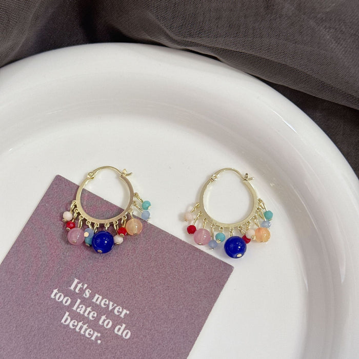 Wholesale Colorful bead tassel earrings with personalized design and unique temperament, trendy and atmospheric earrings